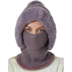 Women’s Winter Beanie Hat Set Fleece Lined Knit Balaclava with Neck Scarf